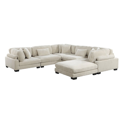 Traverse Corduroy 6-Piece Modular Sectional with Ottoman in Beige