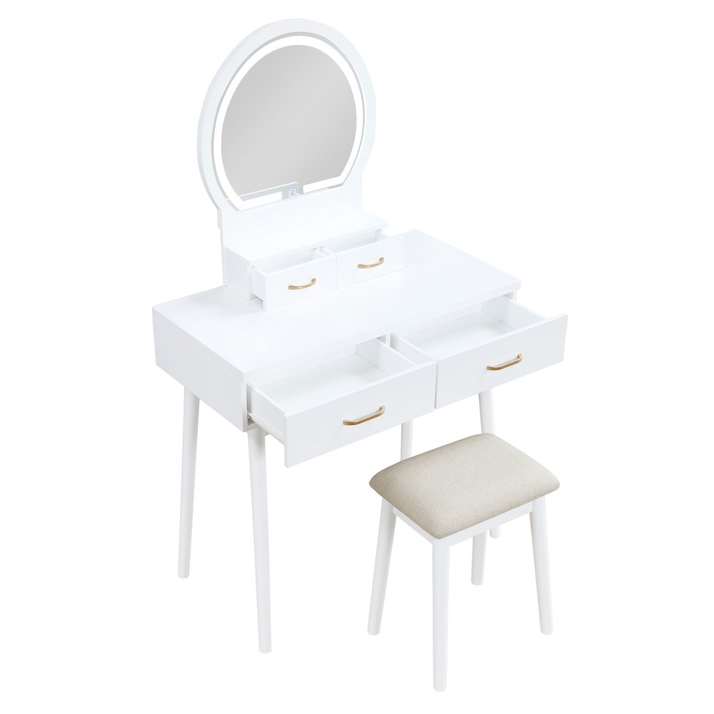 Camilla Acacia Vanity Dresser with Mirror and Stool in White