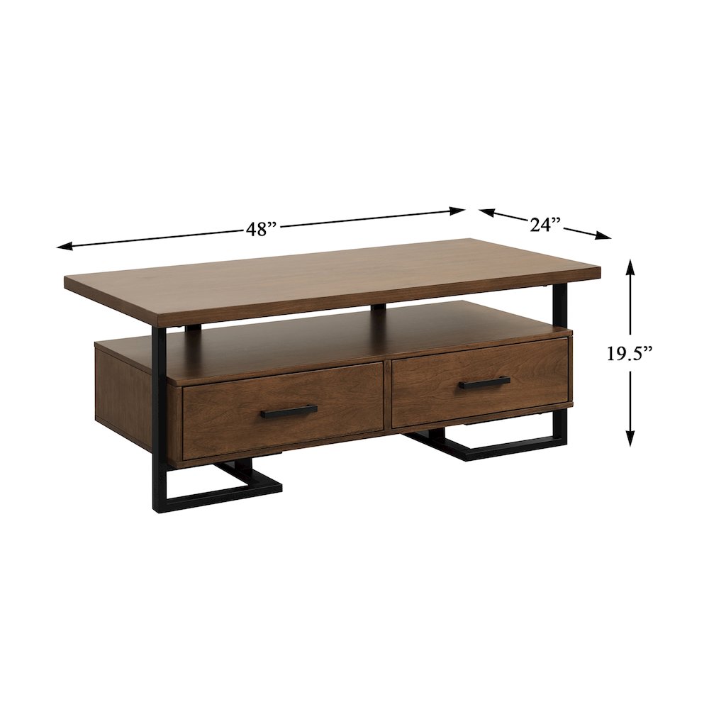 Sedley Asian Hardwood Cocktail Table w/ Two Functional Drawers in Walnut