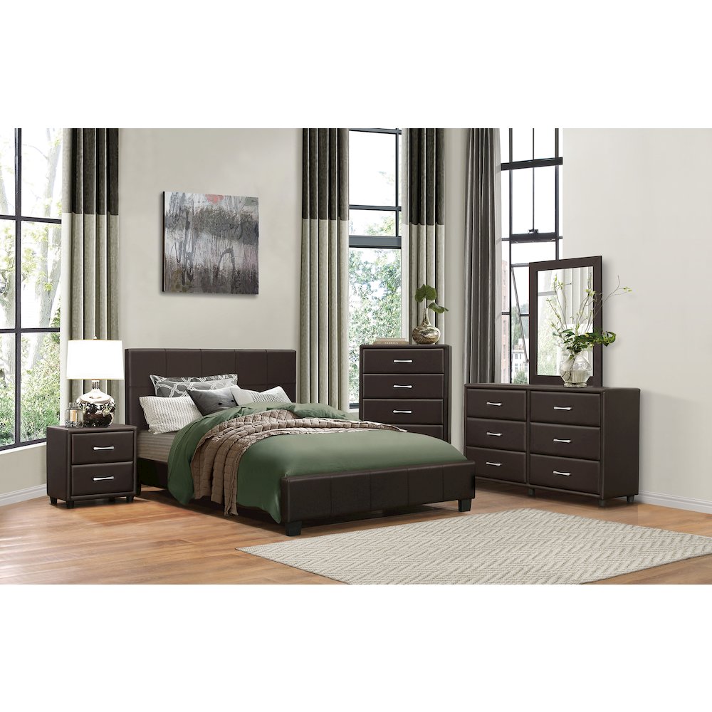 Lorenzi Faux Leather Queen Bed in Dark Brown