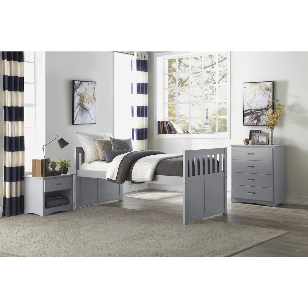 Orion Pine Twin Over Twin Trundle Bed with two Storage Drawers in Gray