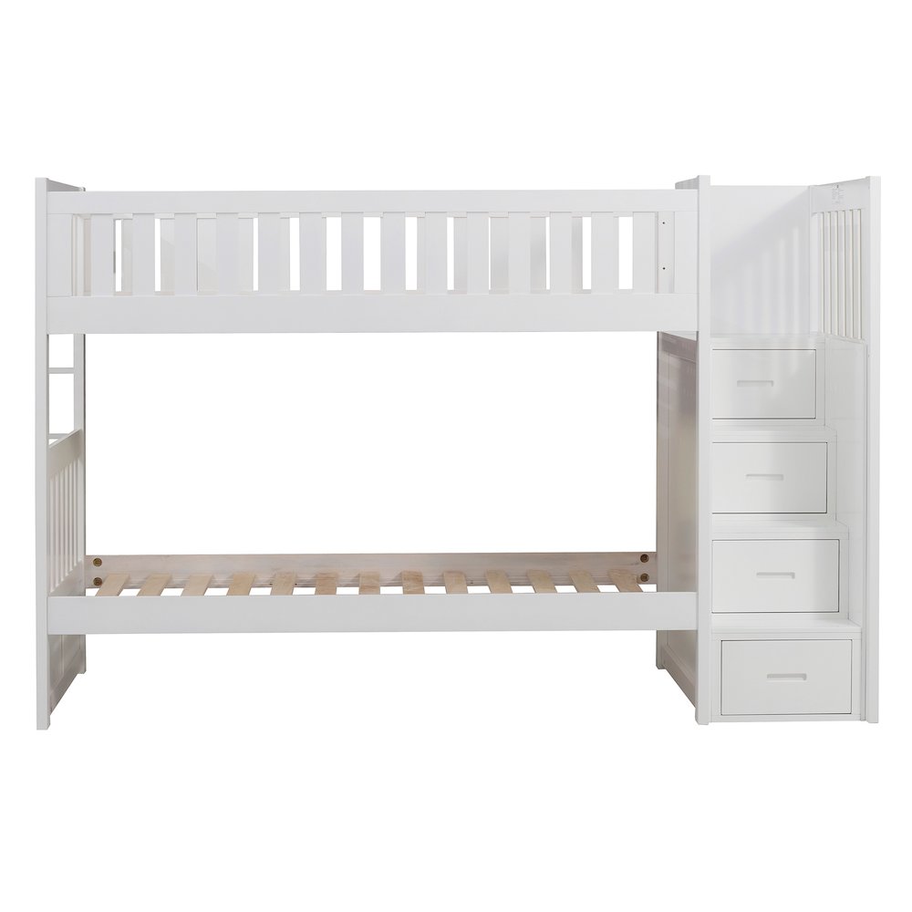 Galen Pine Bunk Bed with Reversible Step Storage in White