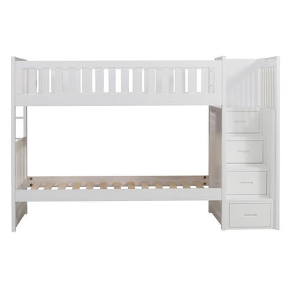 Galen Pine Bunk Bed with Reversible Step Storage in White