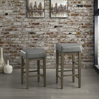 Pittsville Solid Wood 24" Height Square Stool, Set of 2 in Gray