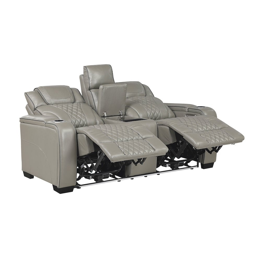 Apex Leather Pwr Double Reclining Love Seat with Center Console in Gray