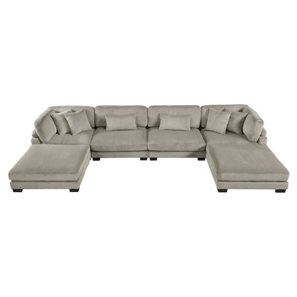 Traverse Corduroy 6-Piece Modular Sectional with Ottomans in Taupe