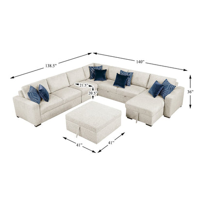 Isla Microfiber 6-Piece Sectional with Reversible Chaise in Beige