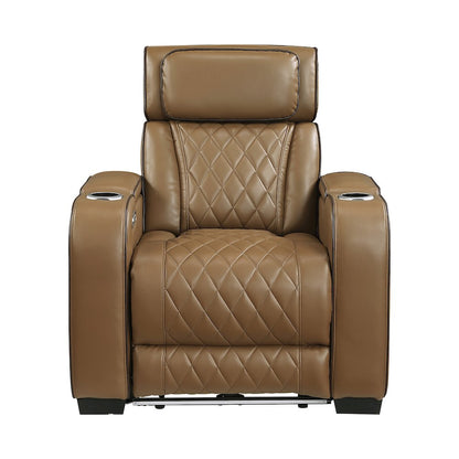 Fairway Faux Leather Power Reclining Chair with Power Headrest in Brown