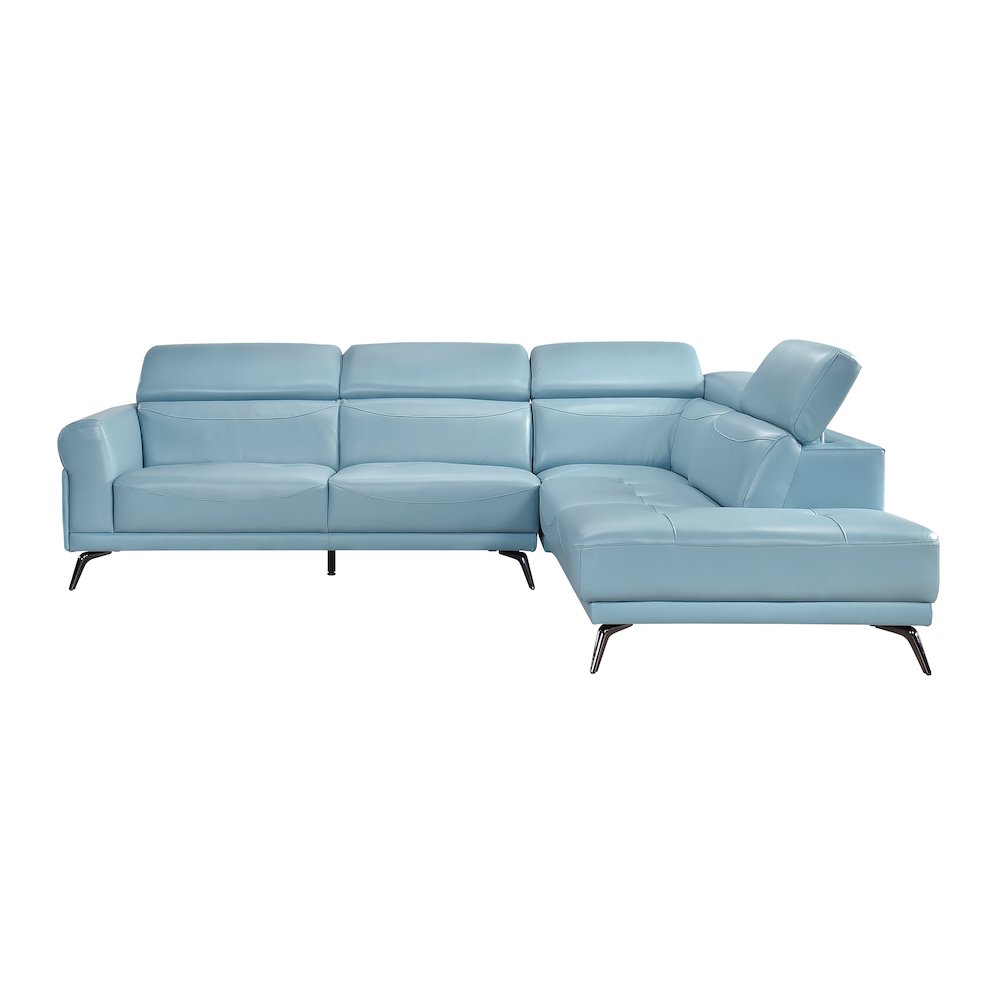 Giselle Leather 2-Piece Sectional with Right Side Chaise in Blue