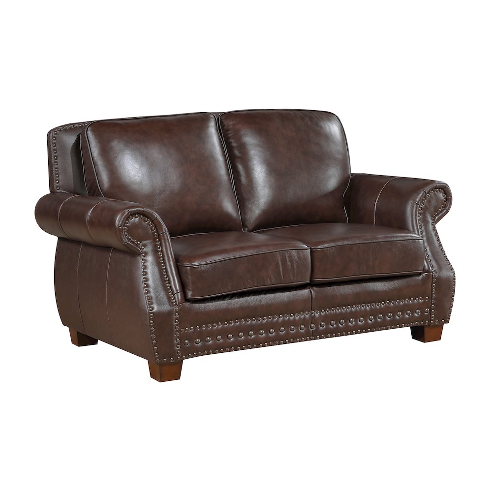 Remington Leather 2pc Set: Sofa, Love in Brown