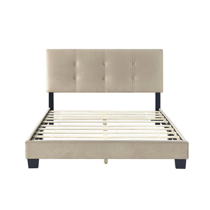 Newberry Velvet Full Platform Bed in Light Brown