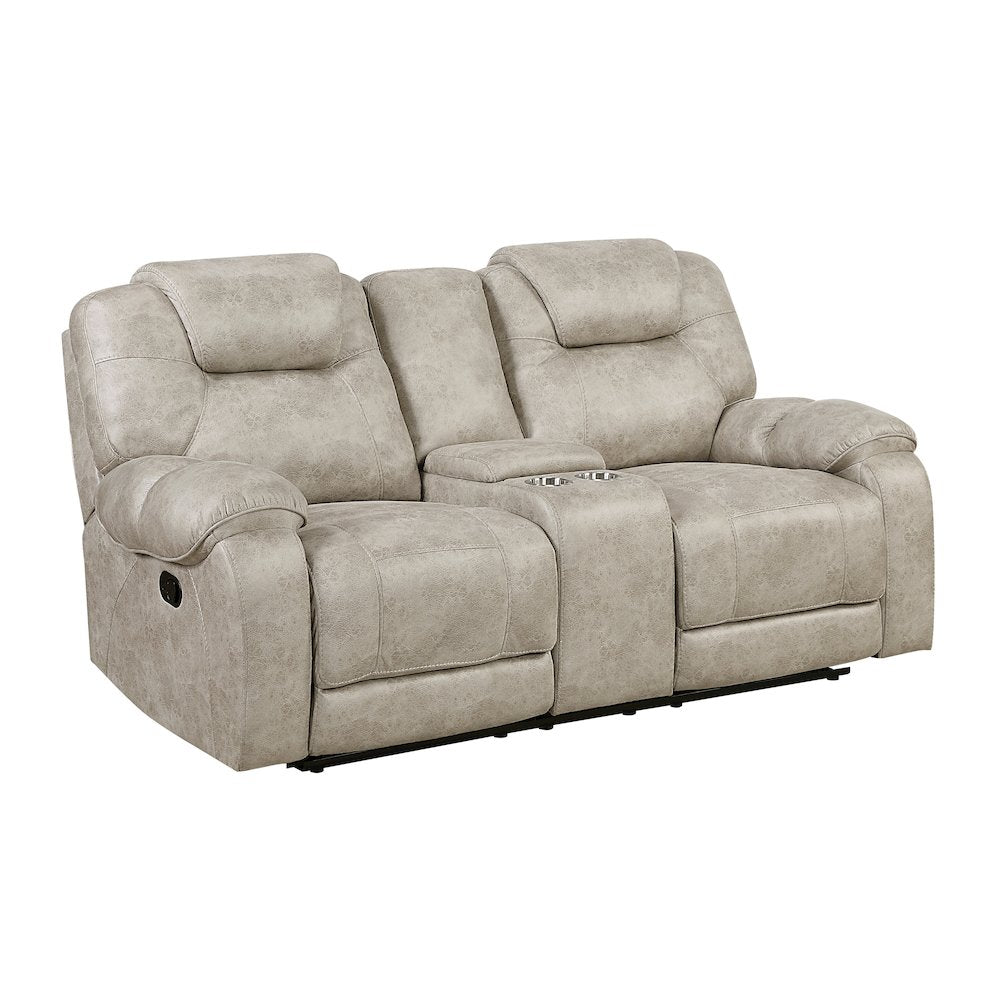 Gainesville Microfiber Dbl Rclng Love Seat with Center Console in Pewter