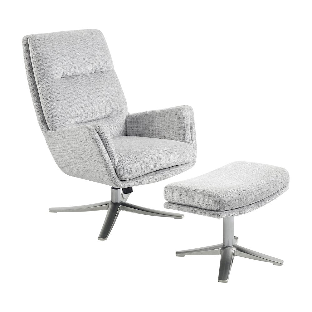 Parker Chenille Swivel Chair with Ottoman in Gray
