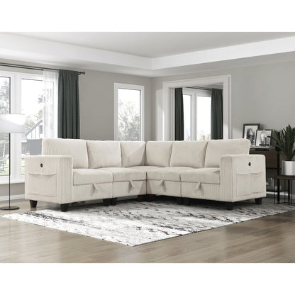 Walterboro Corduroy 5-Piece Sectional with Storage in Beige
