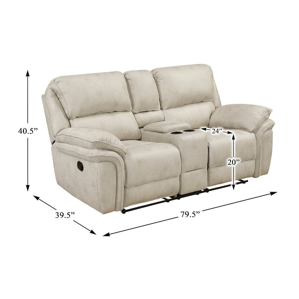 Proctor Microfiber Dbl Reclining Love Seat with Center Console in Sand