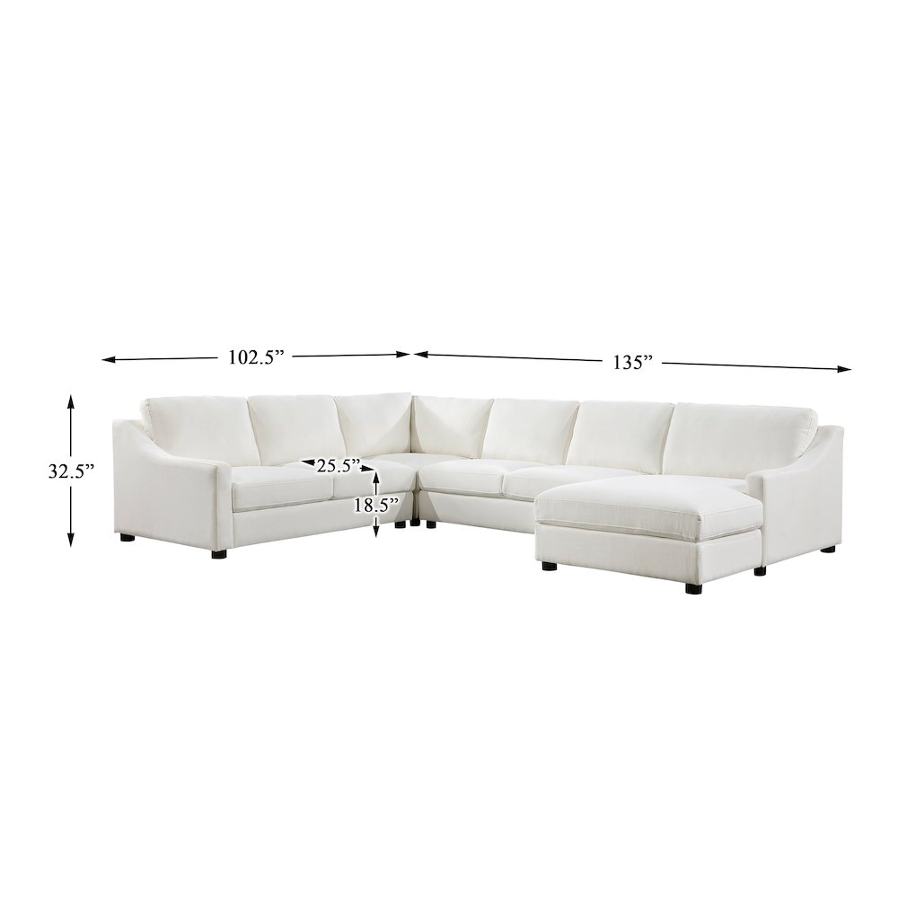 Zayden Textured 4-Piece Sectional with Right Chaise in Ivory