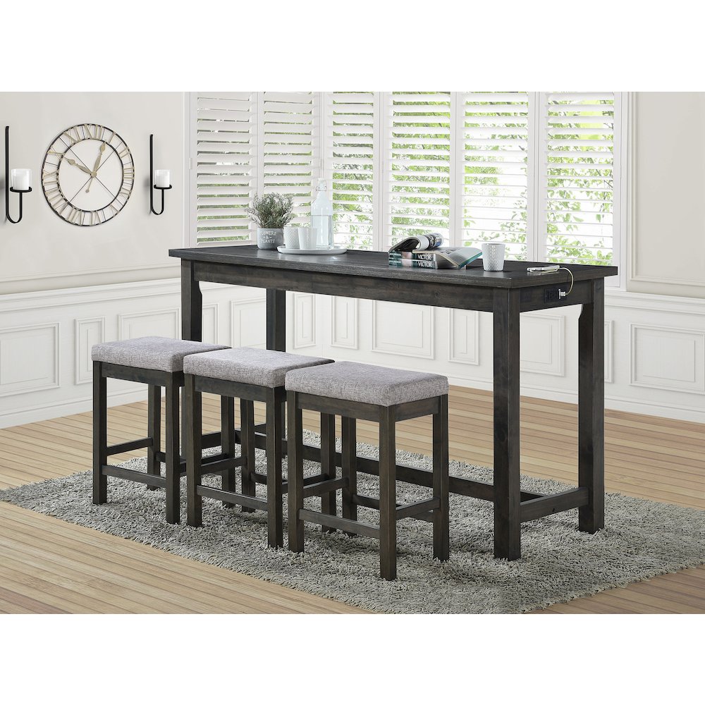 Connected Velvet Counter Height Set (Set of 4) in Gray Finish