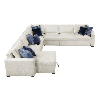 Isla Microfiber 5-Piece Sectional with Reversible Chaise in Beige