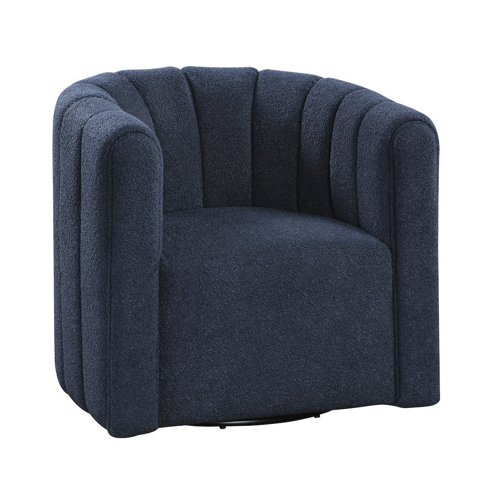 Essex Boucle Swivel Chair with Ottoman in Blue