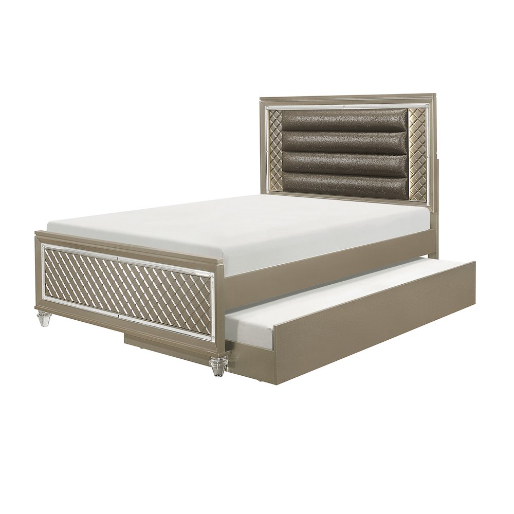 Loudon Asian Hardwood Full Platform Bed in Champagne Metallic