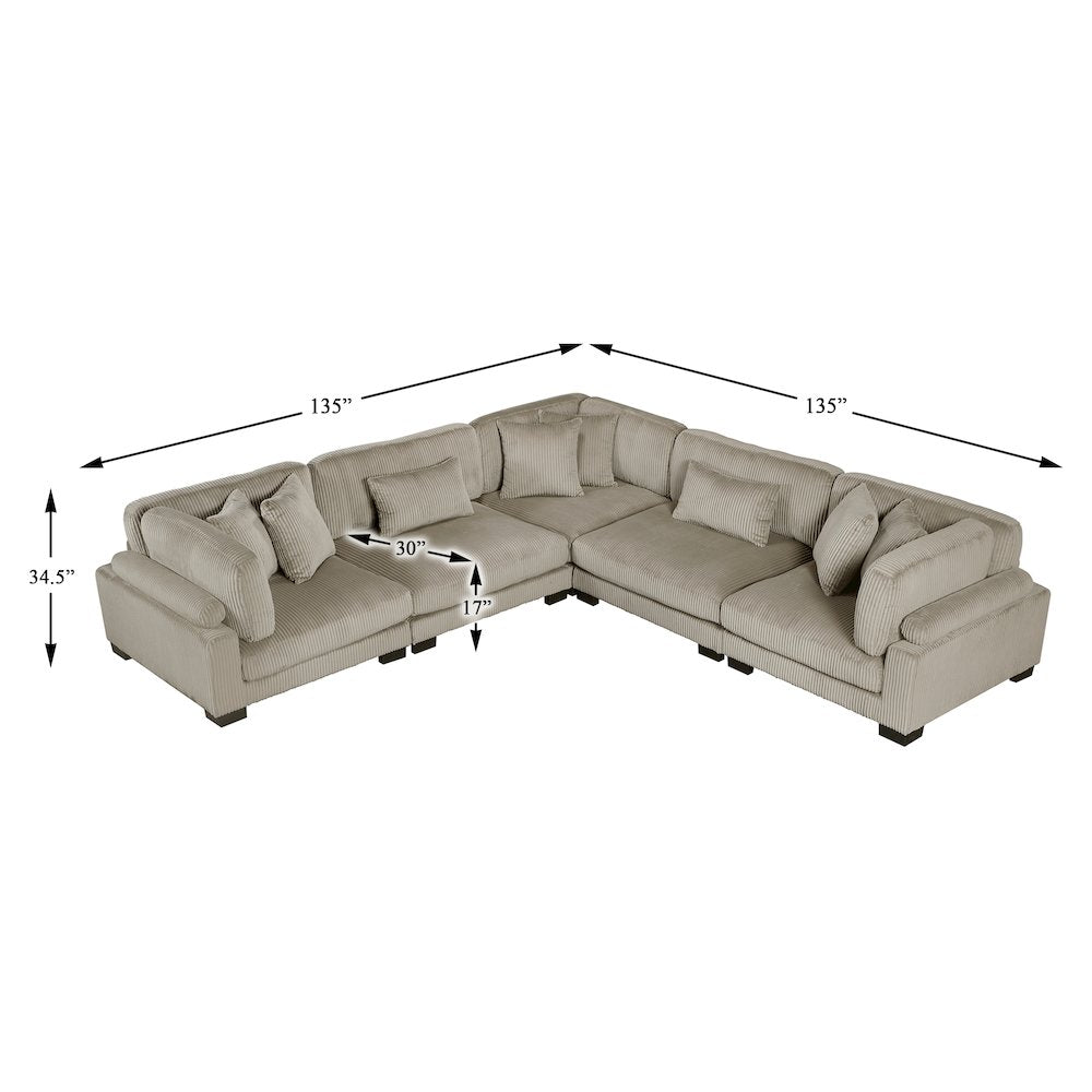 Traverse Corduroy 5-Piece Modular Sectional in Taupe