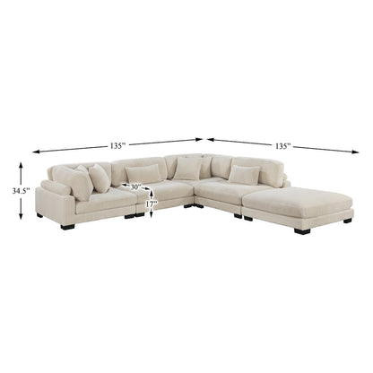 Traverse Corduroy 5-Piece Modular Sectional with Ottoman in Beige