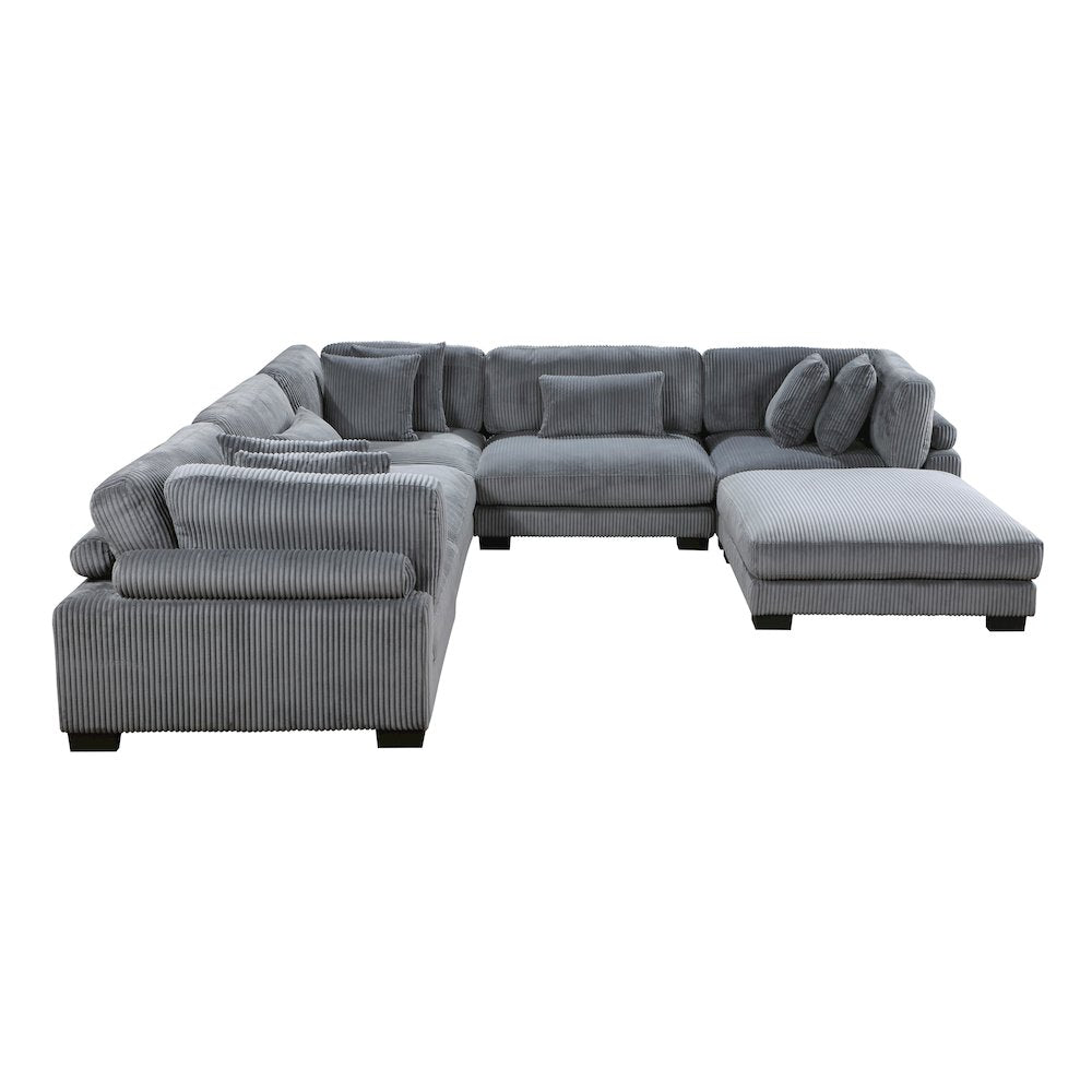 Traverse Corduroy 6-Piece Modular Sectional with Ottoman in Gray