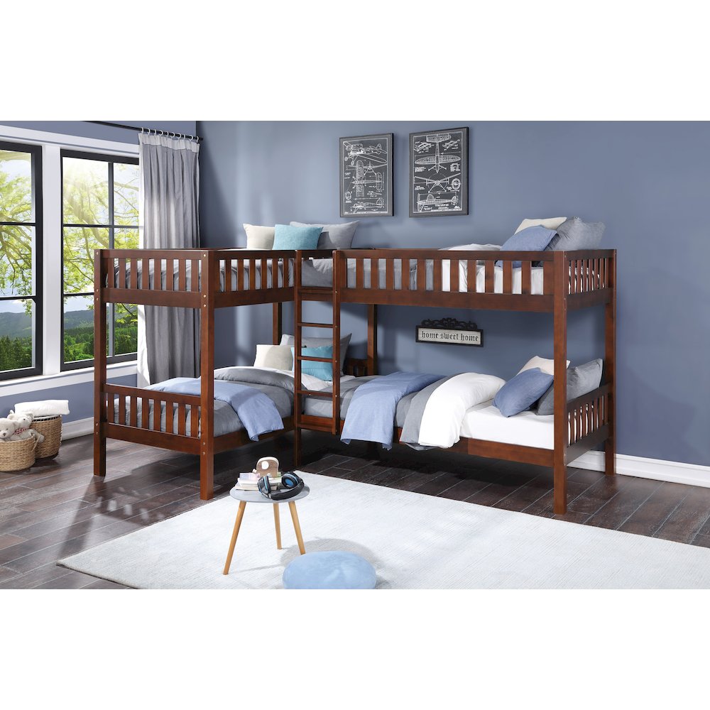 Rowe Pine Corner Bunk Bed in Dark Cherry