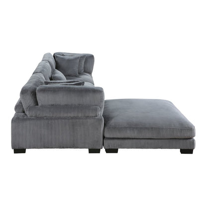 Traverse Corduroy 4-Piece Modular Sectional with Ottoman in Gray