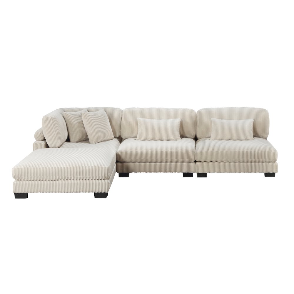 Traverse Corduroy 4-Piece Modular Sectional with Ottoman in Beige