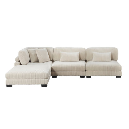 Traverse Corduroy 4-Piece Modular Sectional with Ottoman in Beige
