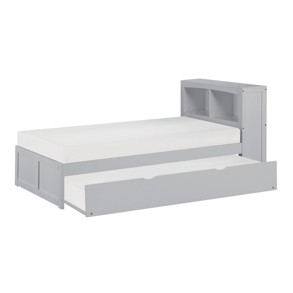 Orion Pine Twin Bookcase Bed with Twin Trundle in Gray