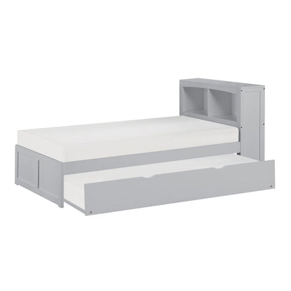 Orion Pine Twin Bookcase Bed with Twin Trundle in Gray