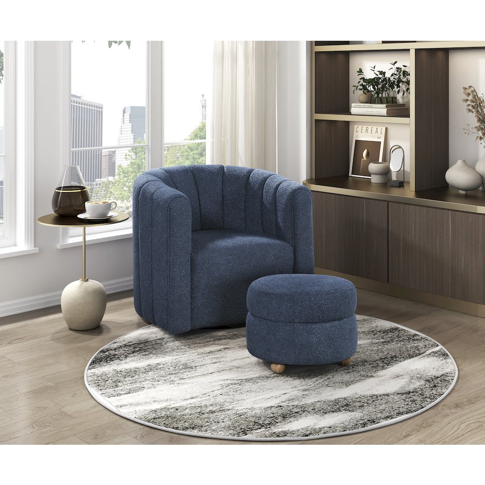 Essex Boucle Swivel Chair with Ottoman in Blue