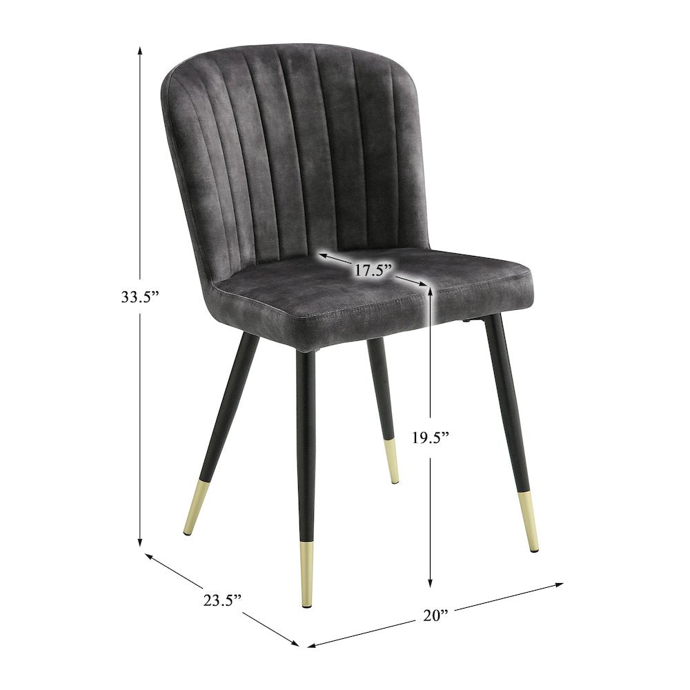 Clemente Velvet Dining Room Side Chair, set of 2 in Charcoal