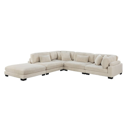 Traverse Corduroy 5-Piece Modular Sectional with Ottoman in Beige