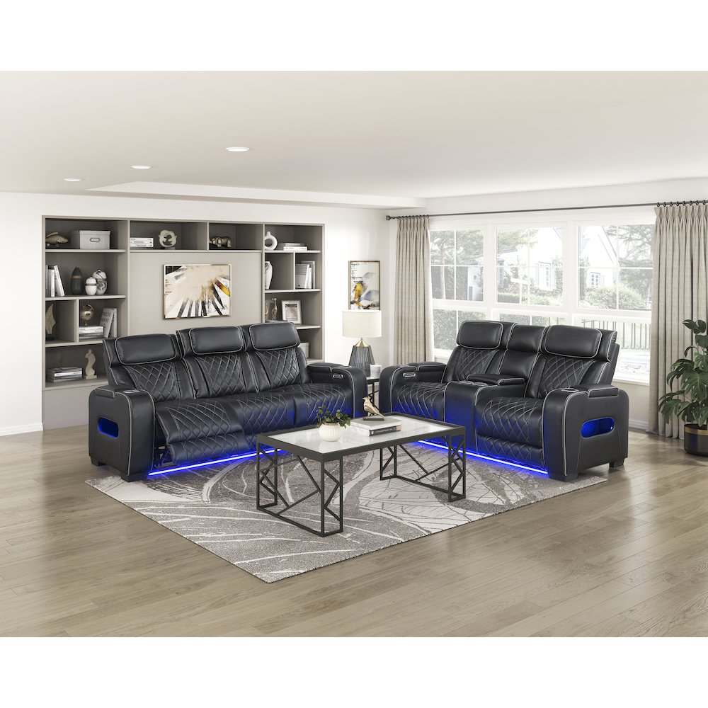 Fairway Faux Leather 2pc Set: Sofa, Loveseat in Black