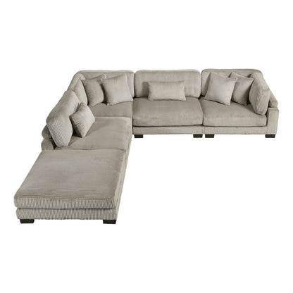 Traverse Corduroy 5-Piece Modular Sectional with Ottoman in Taupe