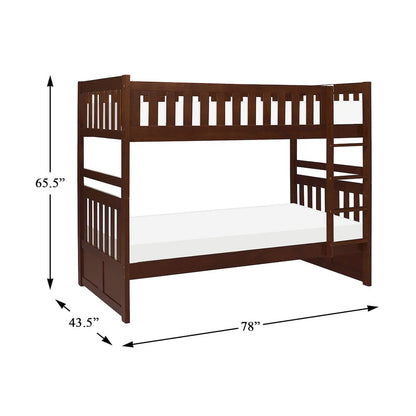 Rowe Pine Twin Over Twin Bunk Bed in Dark Cherry