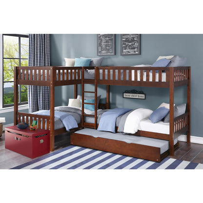 Rowe Pine Corner Bunk Bed with Twin Trundle in Dark Cherry