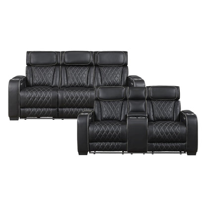 Fairway Faux Leather 2pc Set: Sofa, Loveseat in Black
