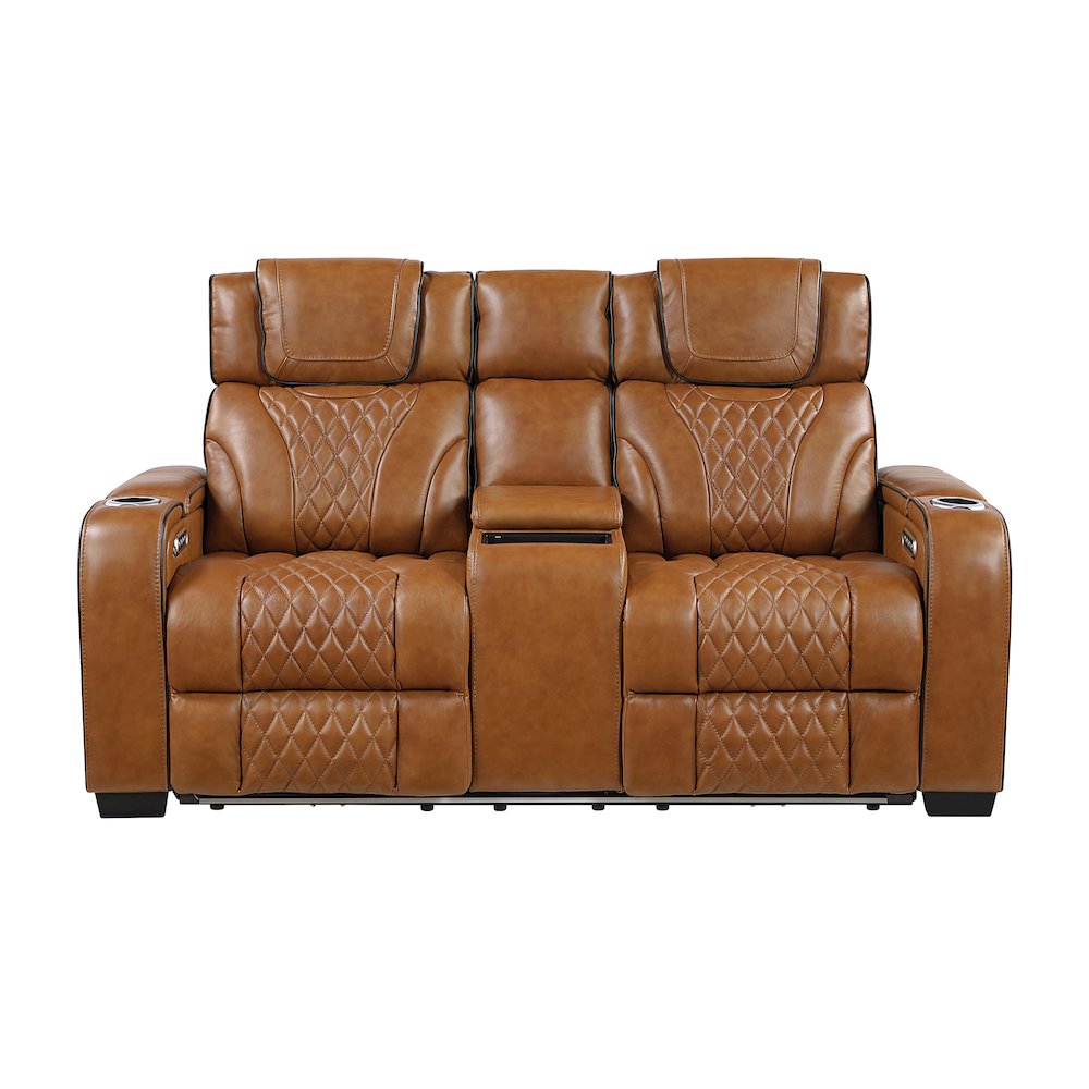 Apex Leather 2pc Set: Sofa, Love in Brown