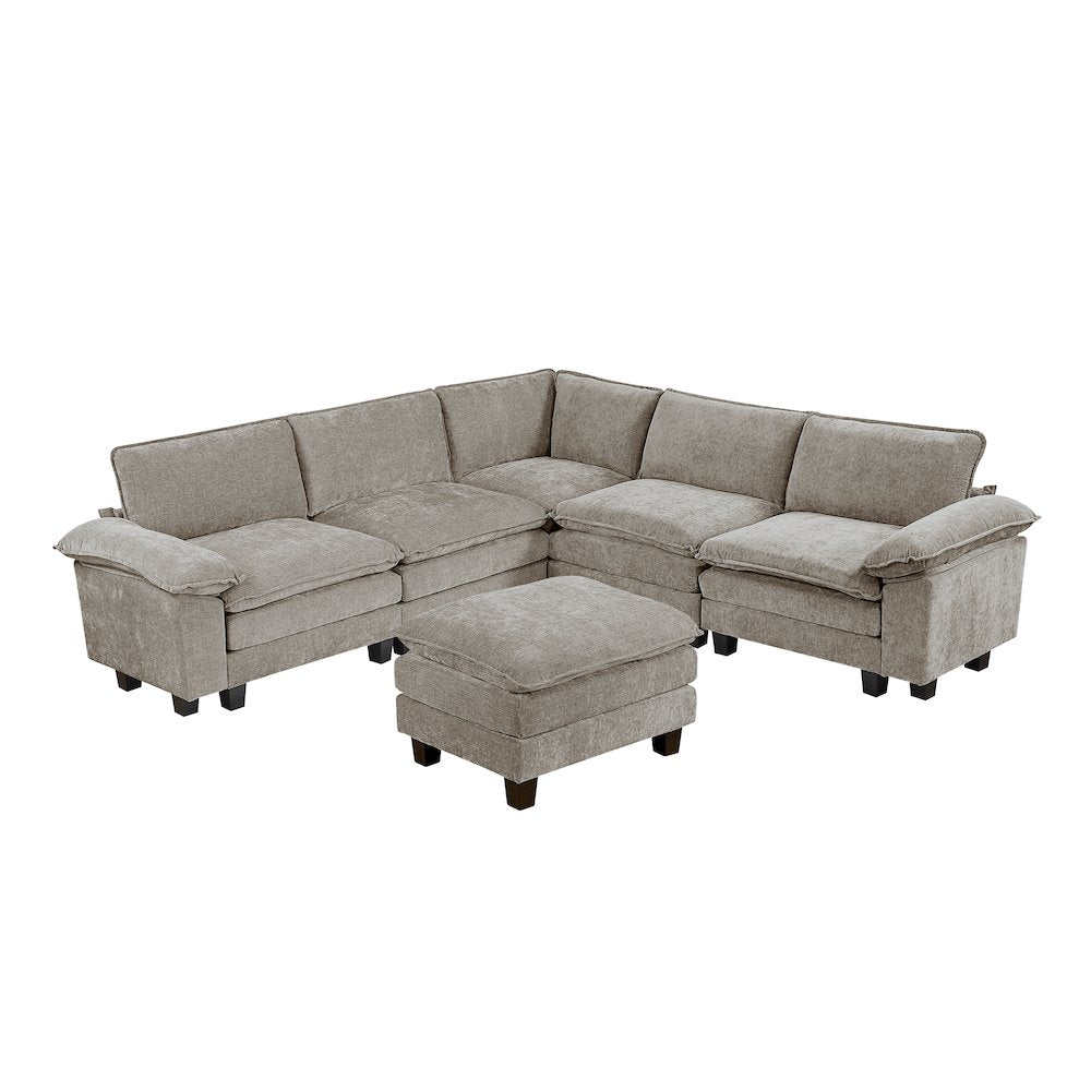 Dublin Chenille 6-Piece Modular Sectional with Ottoman in Dark Pewter