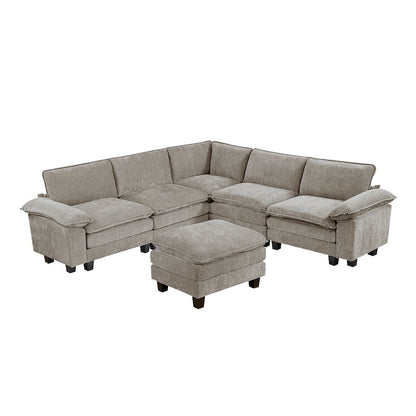 Dublin Chenille 6-Piece Modular Sectional with Ottoman in Dark Pewter