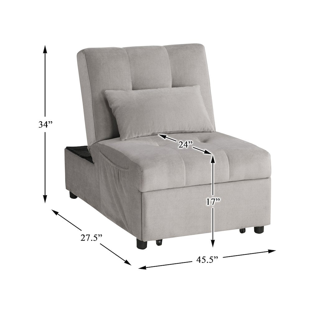 Garrell Velvet Storage Bench with Pull-Out Ottoman in Brownish Gray