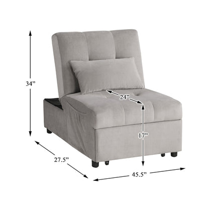Garrell Velvet Storage Bench with Pull-Out Ottoman in Brownish Gray