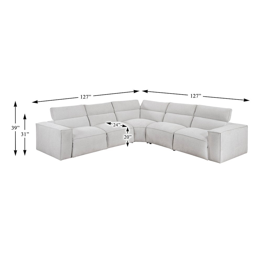 Phoebe Microfiber 5pcs Modular Power Reclining Sectional in Light Gray