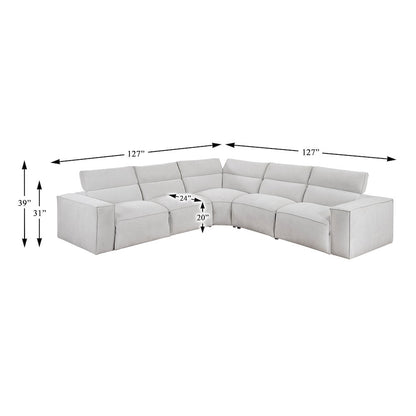 Phoebe Microfiber 5pcs Modular Power Reclining Sectional in Light Gray