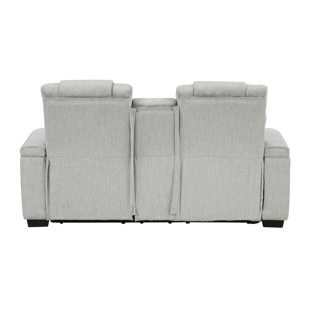 Ronan Microfiber Dbl Reclining Love Seat with Storage Arms in Light Gray