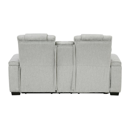 Ronan Microfiber Dbl Reclining Love Seat with Storage Arms in Light Gray